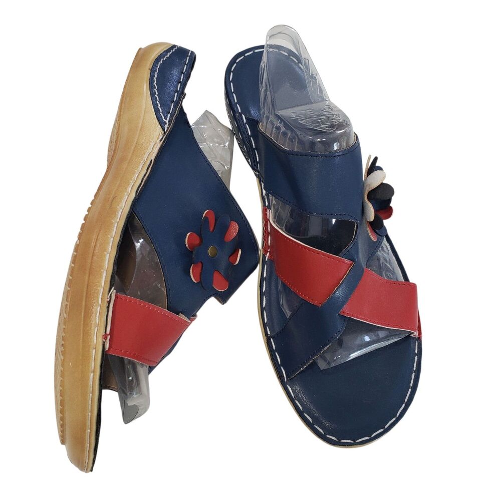 Adorable Red and Blue Slip On Woman's Sandals, Size 43